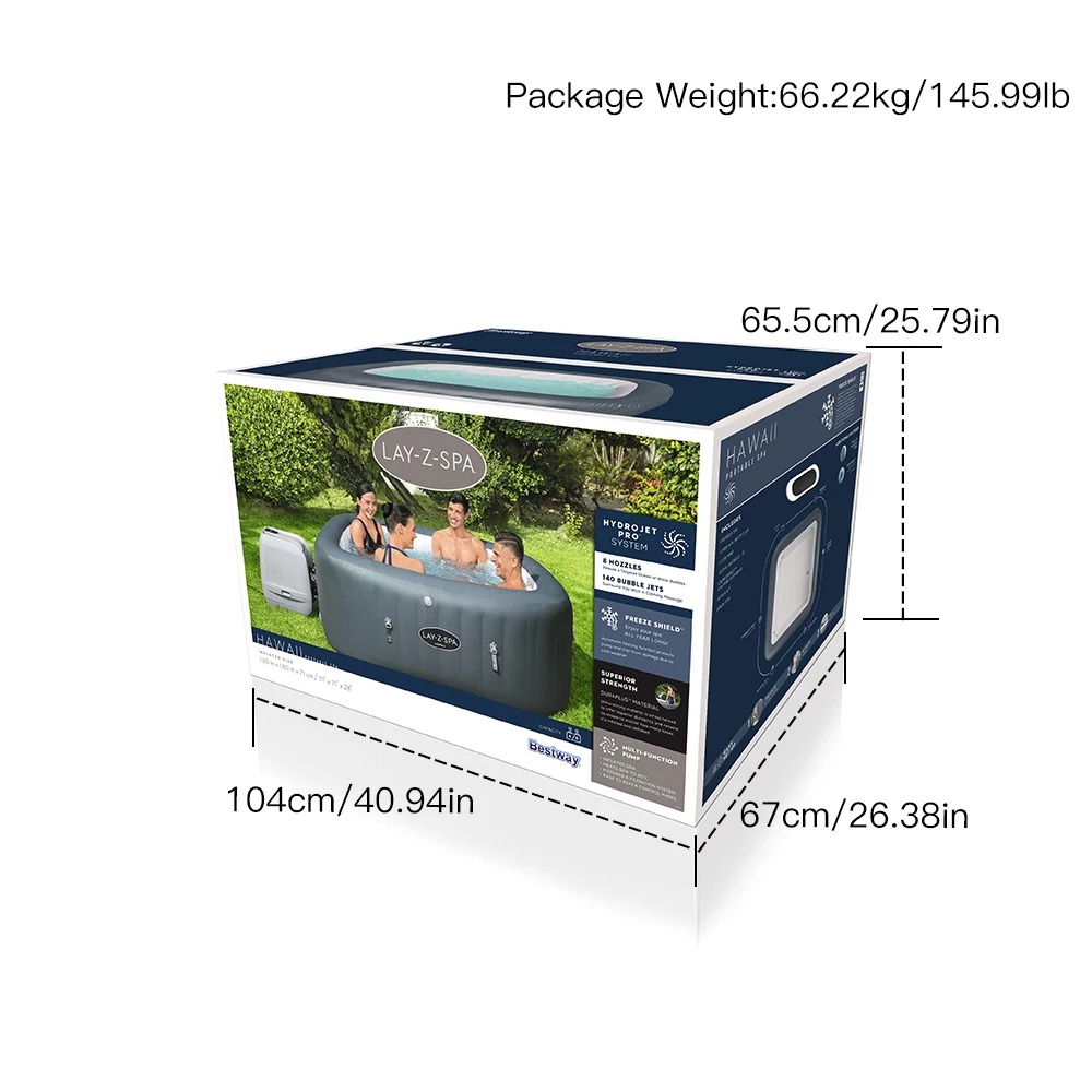 

Bestway 60031 Hawaii HydroJet ProSwim Outdoor Tubs Spa with 4-6adults Swimming Pool for Adults Family