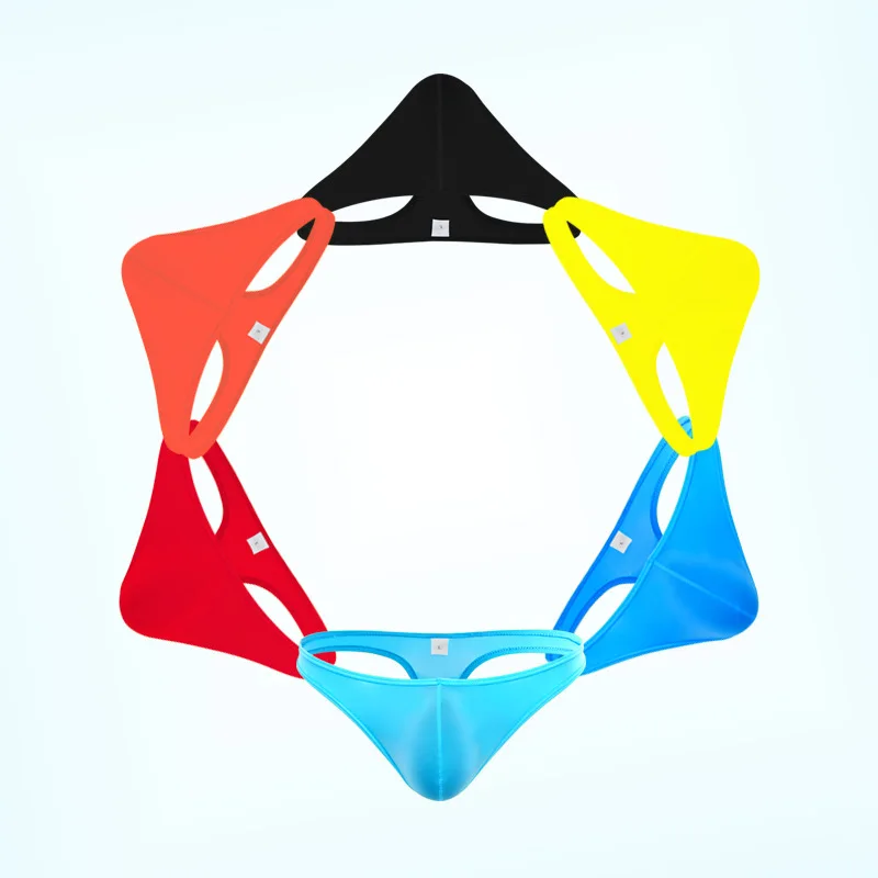 Мужские трусы бикини черные нейлоновые прозрачные стринги с U-образным выпуклым