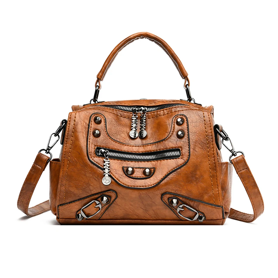 Mochila Feminina, рюкзак из мягкой кожи, женский рюкзак, высокое качество, рюкзак с заклепками, дамские сумки через плечо для женщин, Sac - Цвет: Brown