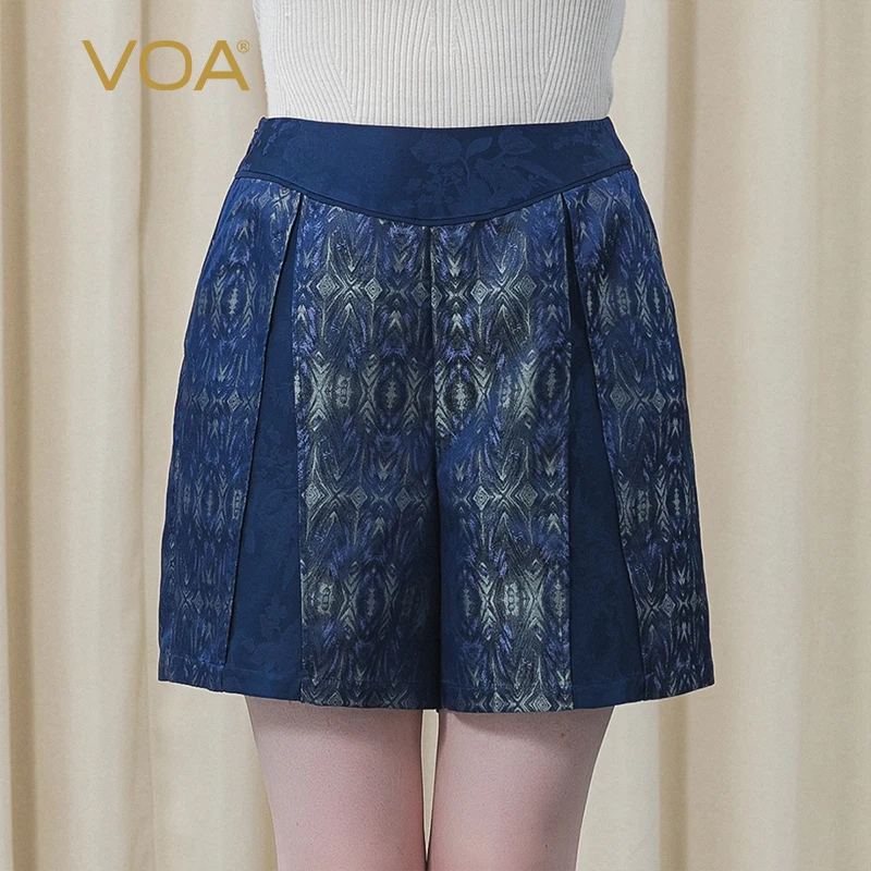 

VOA Casual Silk Gothic Splice Women Shorts Fashion High Street Drape Zipper Shorts Basic Female Bottoms Summer Holiday New KE397