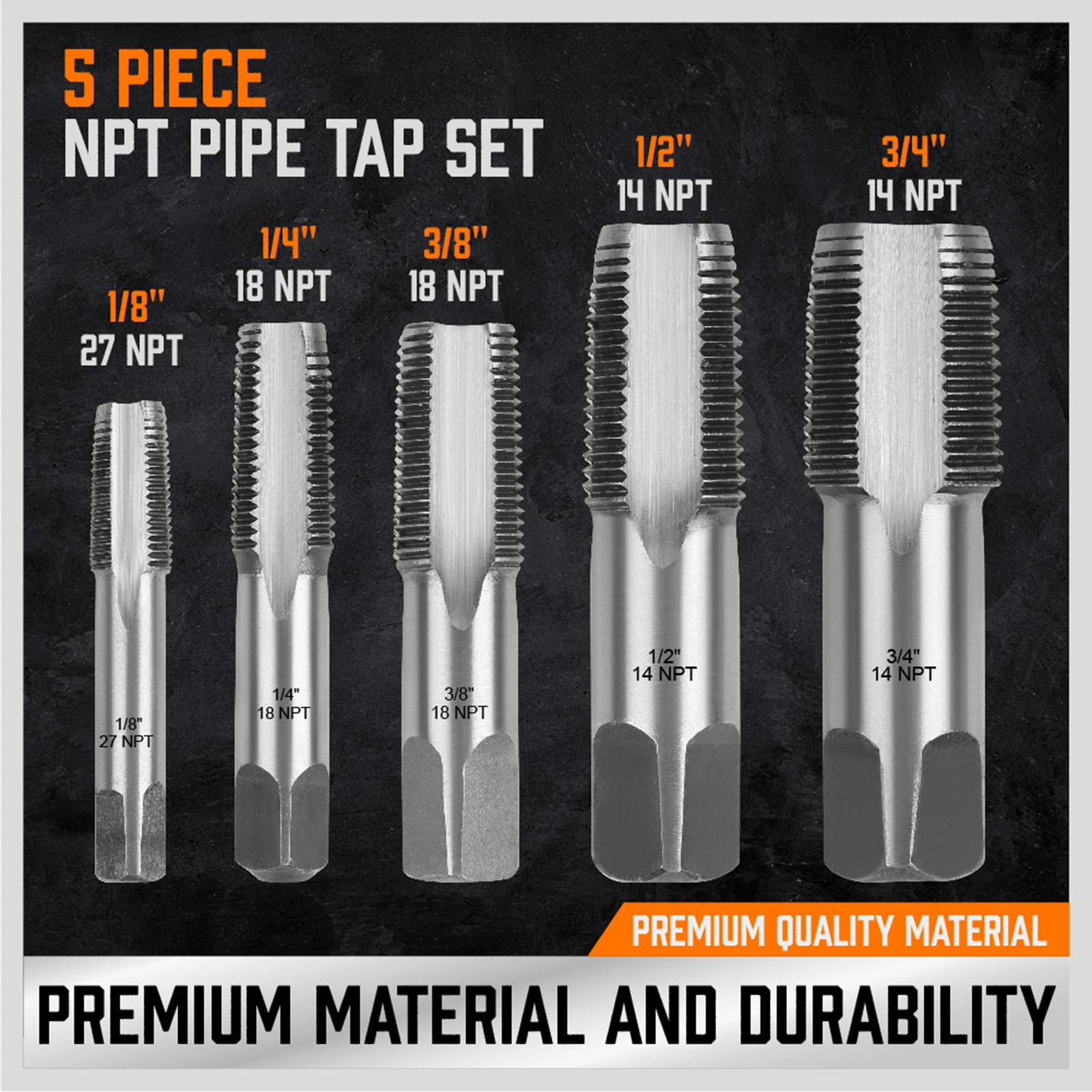 

5x NPT Pipe Tap Set Thread Forming Taps Clean Damaged Pipe Threads 3/4" 1/8"