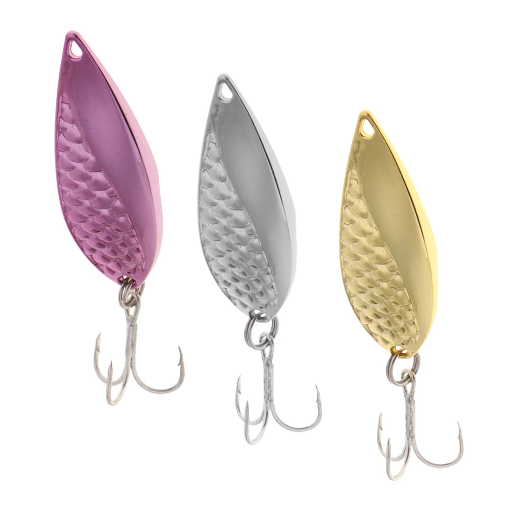 

Spoons Hard Fishing Lures Treble Hooks Salmon Bass Metal Fishing Lure Baits Gold/Silver/Pink