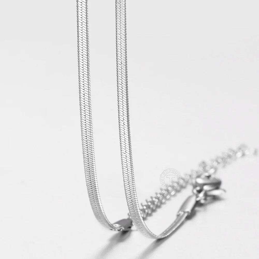 

2MM Silver Color Snake Necklace Stainless Steel Herringbone Link Chain Length Adjustable Chic Women Girls Chokers DN338