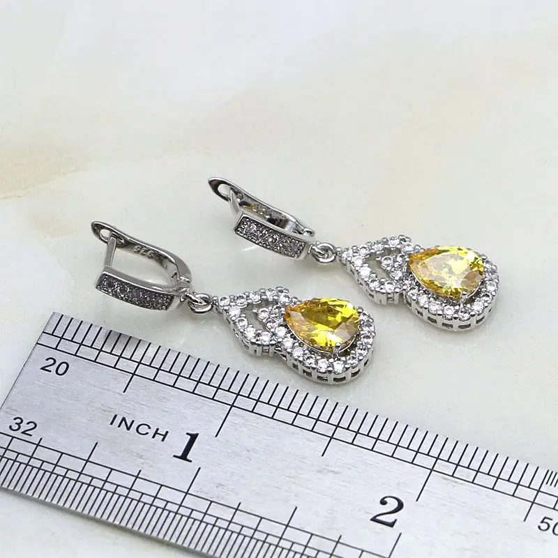 Комплект ювелирных изделий для женщин из серебра 925 пробы с желтым кубическим