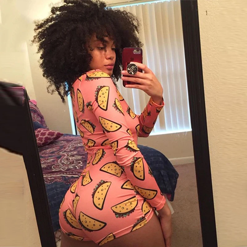 

Women Sexy V-Neck Bodycon Bodysuit Casual Printed Button Sleepwear Jumpsuit Shorts Romper Ladies Summer Pajamas Hot