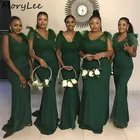 Пикантное шелковое атласное платье до пола, зеленого цвета, с V-образным вырезом, без рукавов, платье подружки невесты из Африканской ткани, для свадьбы, вечеринки, платья подружек невесты