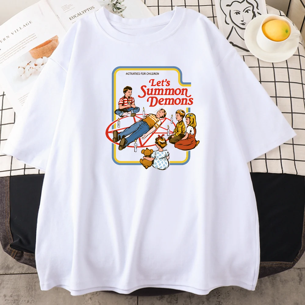 

Let's Summon Demons Print Woman Tshirts Summer Comfortable Grace Clothes Cotton Large Tshirt Fashion Breathable Tshirt Woman