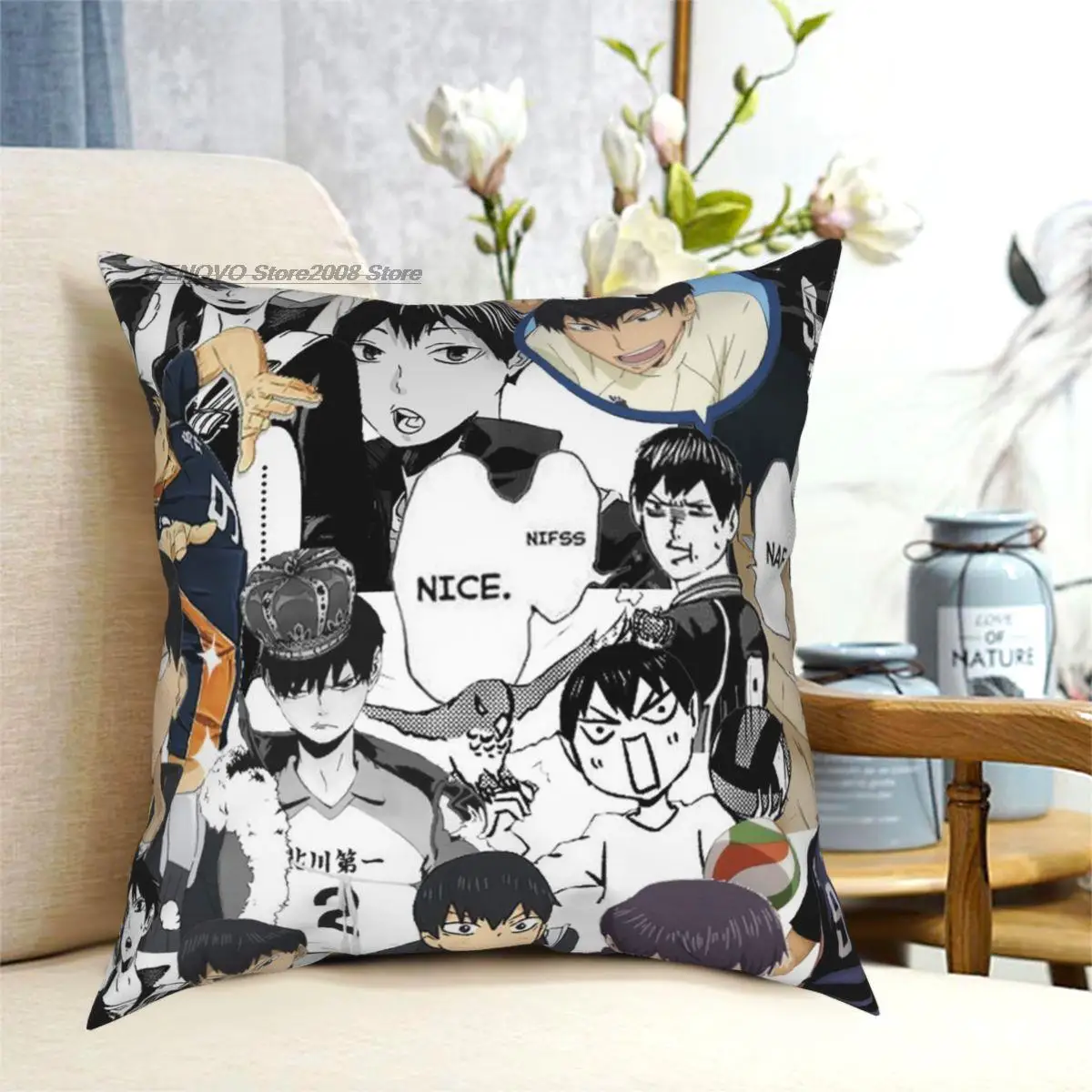 

KAGEYAMA COLLAGE Haikyuu Platz Kissen Polyester Muster Zip Dekorative Wurf Kissen Fall für Hause Kissen Abdeckung Großhandel