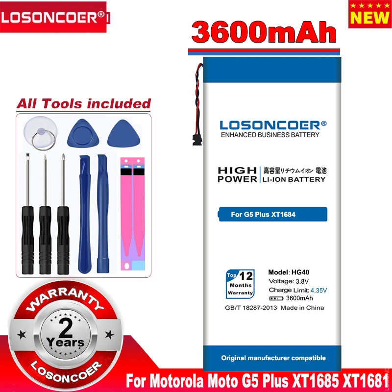 LOSONCOER 3600 мАч HG40 для Motorola Moto G5 Plus XT1681 XT1684 XT1685 XT1687 аккумулятор смартфона + Быстрая