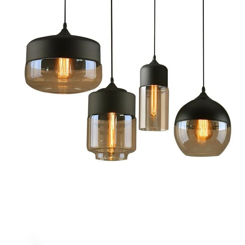 

vintage retro led indoor pendant light fixture luminaire glass amber modern suspension hanging lamps home room decoration shop