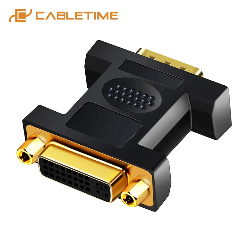 Переходник CABLETIME с VGA папа на DVI мама 24 + 5 Pin адаптер 1080 позолоченный конвертер для