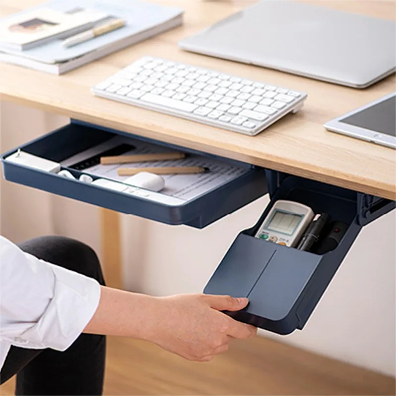 

Under Desk Drawer Adhesive Storage Box For Office Pen Holder Hidden Sorting Box Kitchen Knife Fork Storage Tray Organizer