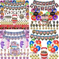 roblox game themed birthday party decoration set boys girl birthday banner sandbox cake card latex balloon party event supplies