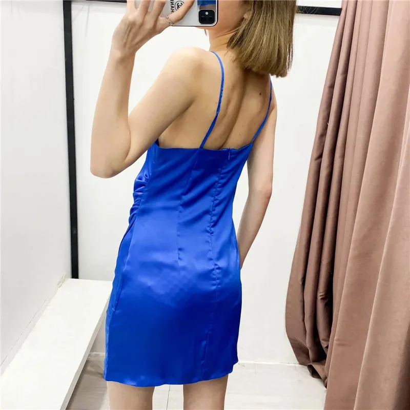 

2021 Backless Slip Sexy Party Dresses Ladies Ruched Strap Short Dresses