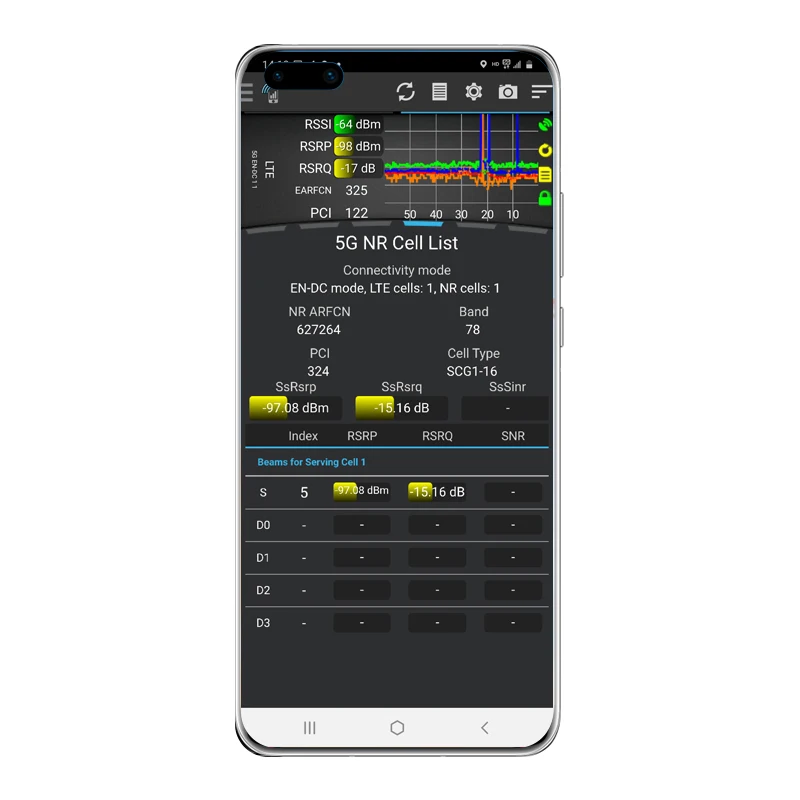 

Tems Pocket Test Phone Huawei P40 Pro ELS-NX9 5G TEMS Phone GSM HSPA LTE NR Measurements For Outdoor Test