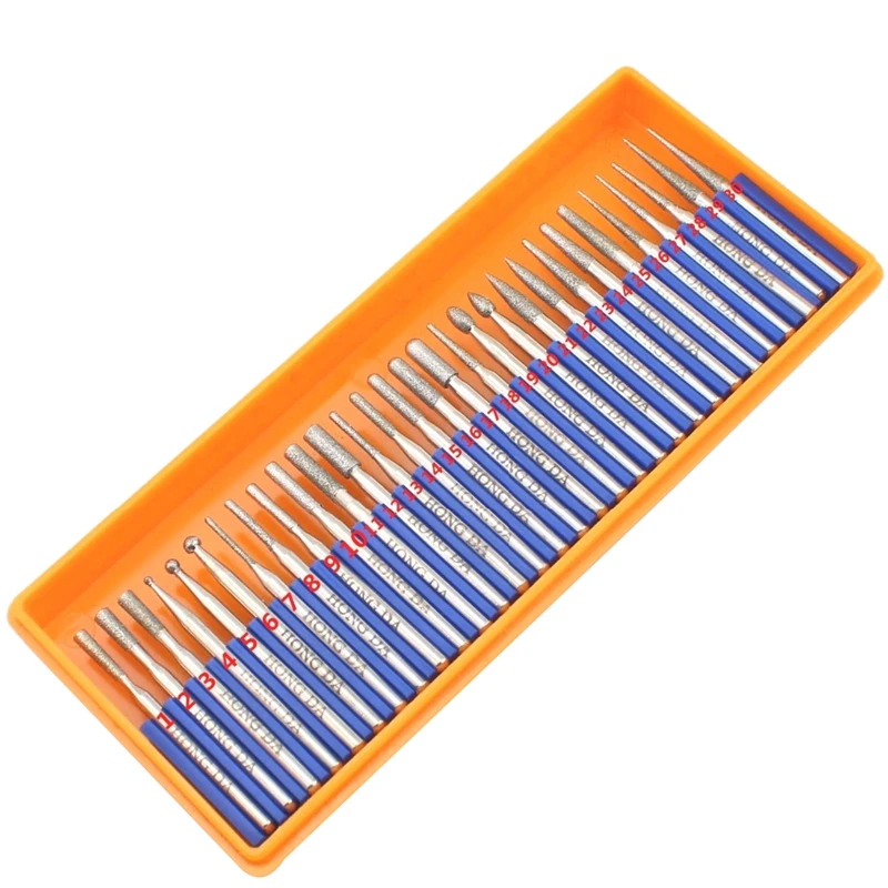 30 шт. набор алмазных шлифовальных головок с покрытием резьба Заусенцы Роторный