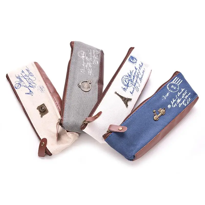 

1Pcs Girls Retro Canvas School Pencil Bag For Pencil Pen Case Cosmetic Coin Wallet Storage Purse Zipper Pouch 4Colors