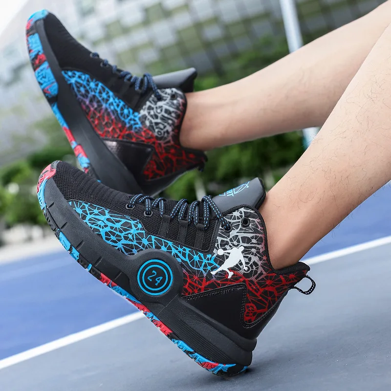Men's Basketball Shoes Hiph Top Blue Outdoor Sport Sneakers Basketball Pringted Men Designer Shoes Couple Zapatillas De Deporte