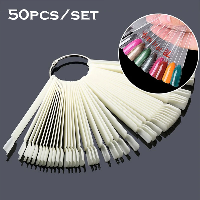 

50pcs/set Clear False Nail Art Display Stand Fan Full Cover Acrylic Fake Nails Holder Tips Practice Manicure Tools Color Card