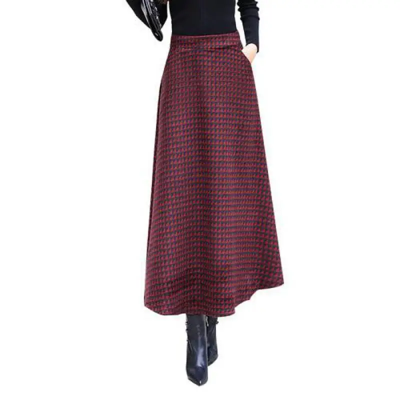 Женская винтажная длинная юбка модная клетчатая трапециевидная с высокой талией