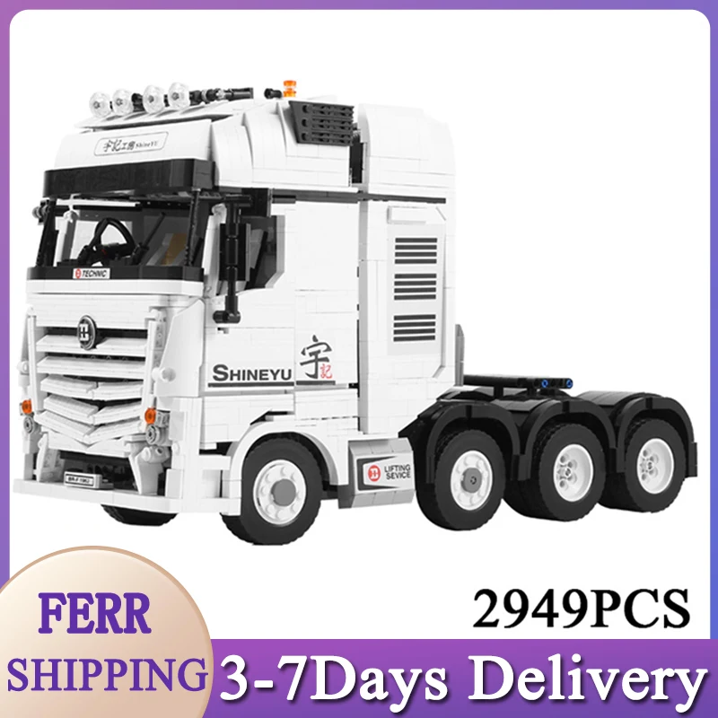 

Радиоуправляемый автомобиль MOC Technical, прицеп с плоской платформой, грузовик, экскаватор, контейнер, кирпичи, модель, 2949 шт., строительный блок...