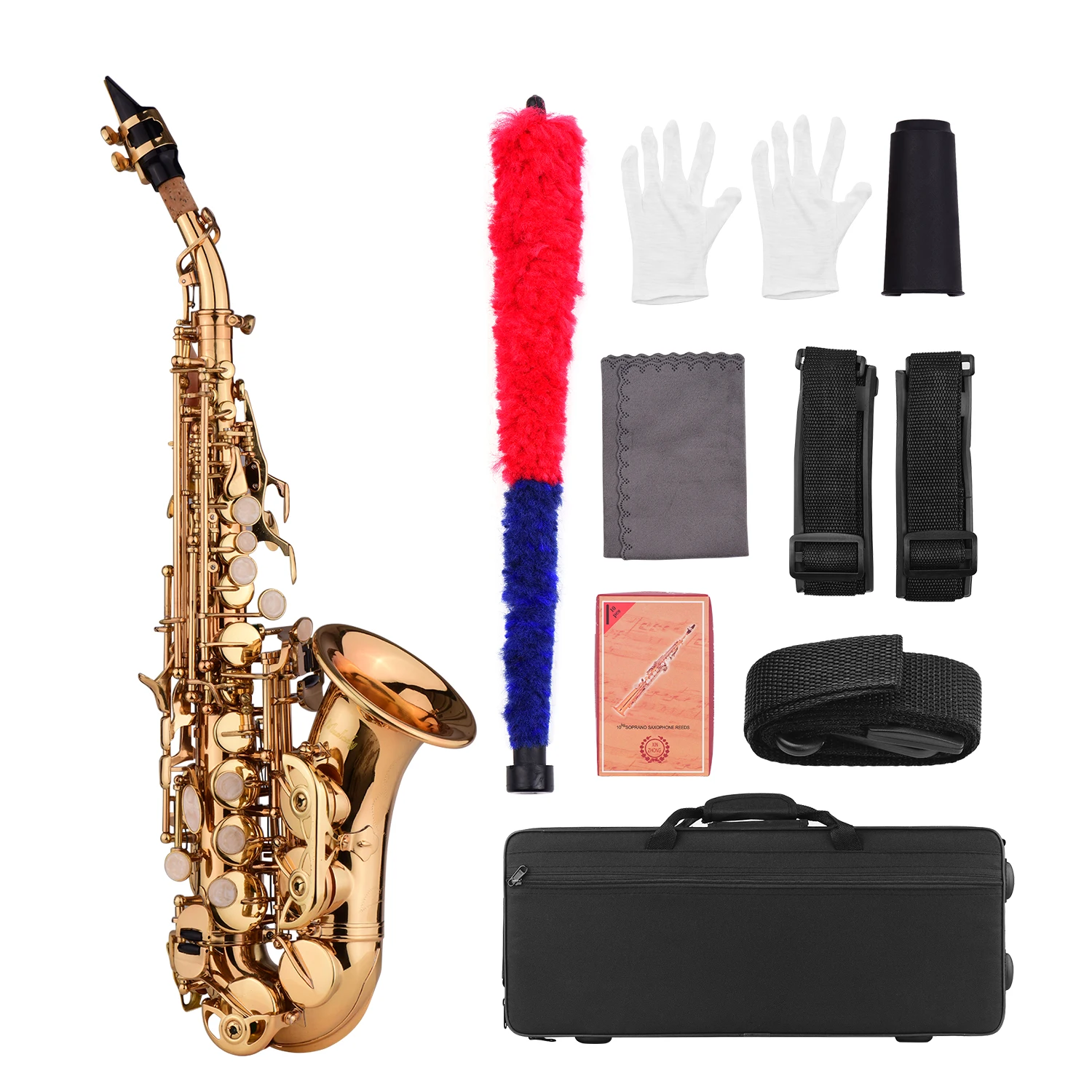 

Muslady Mini Bb Soprano Saxophone Sax Brass Material Gold Laquer Surface Woodwind Instrument