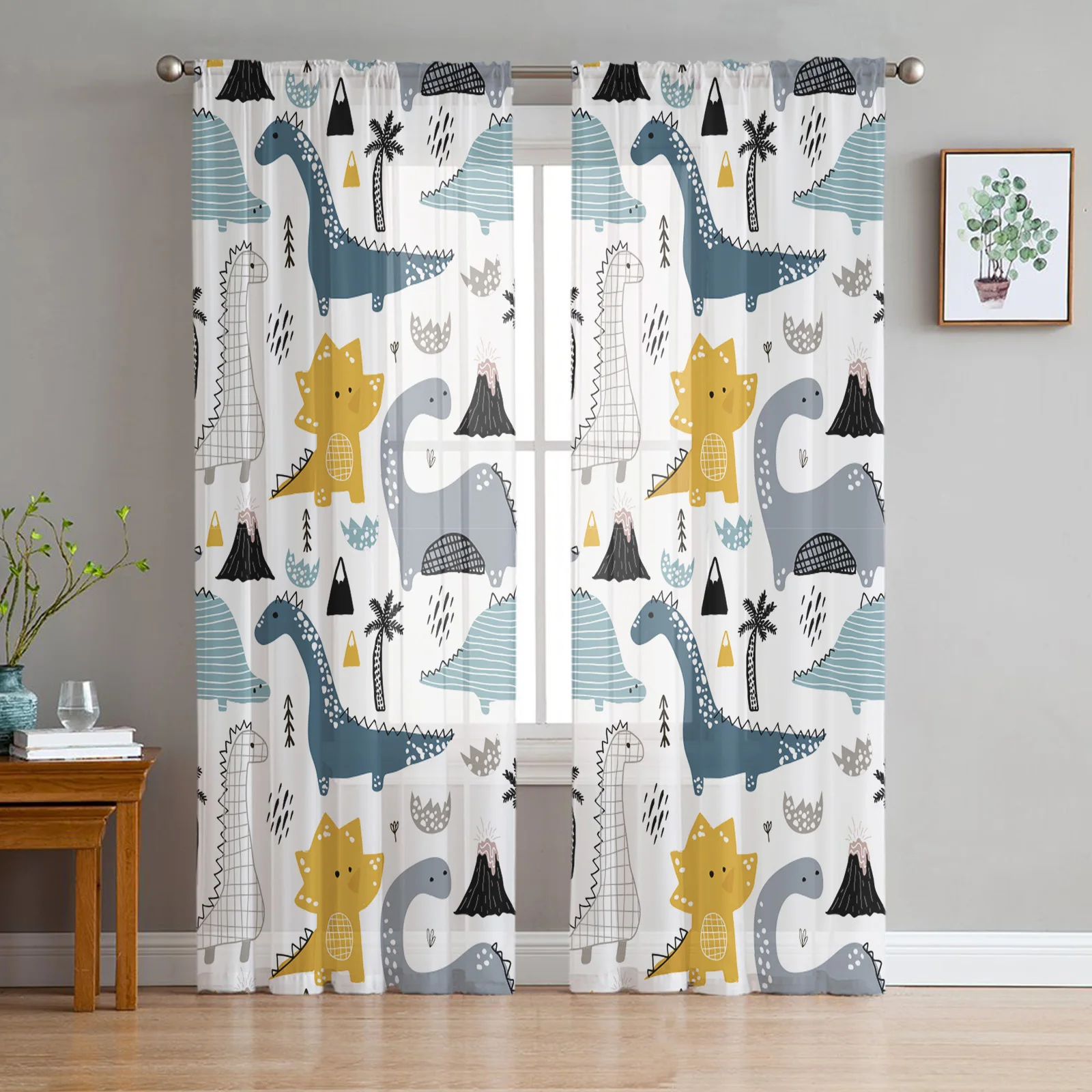 Симпатичные Мультяшные кавайные прозрачные шторы с динозавром для гостиной