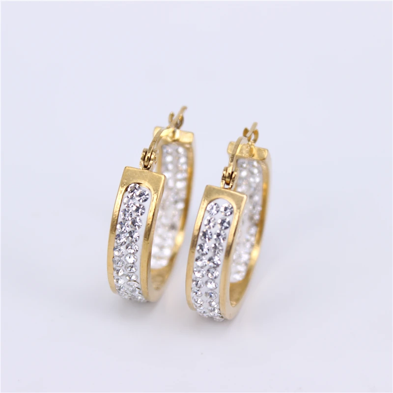 gold color25mm Серьги-кольца из нержавеющей стали с кубическим цирконием золотого/серебряного цвета для женщин, ювелирные изделия, модный подарок, 25 мм-35 мм, lh781 - Окраска металла: gold color25mm