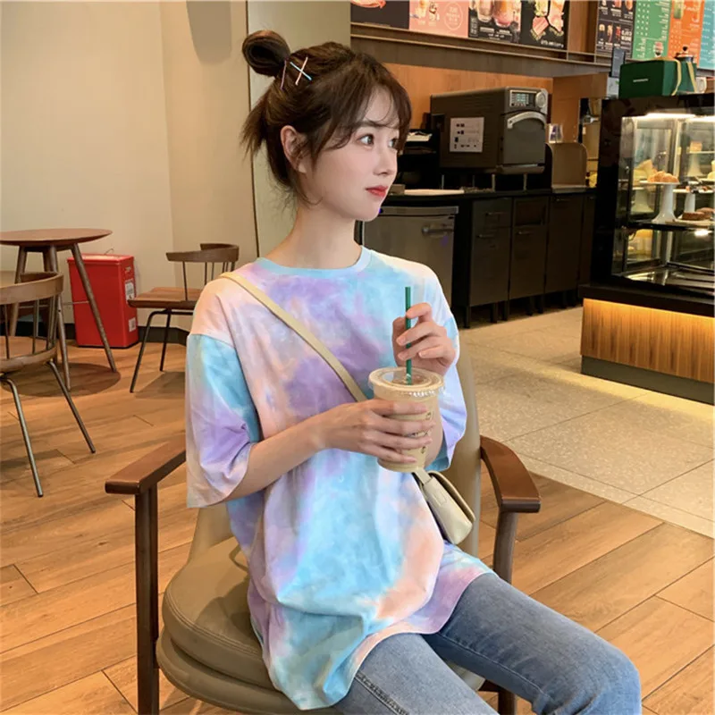 Женские свободные футболки летние модные корейские женские студенческие с