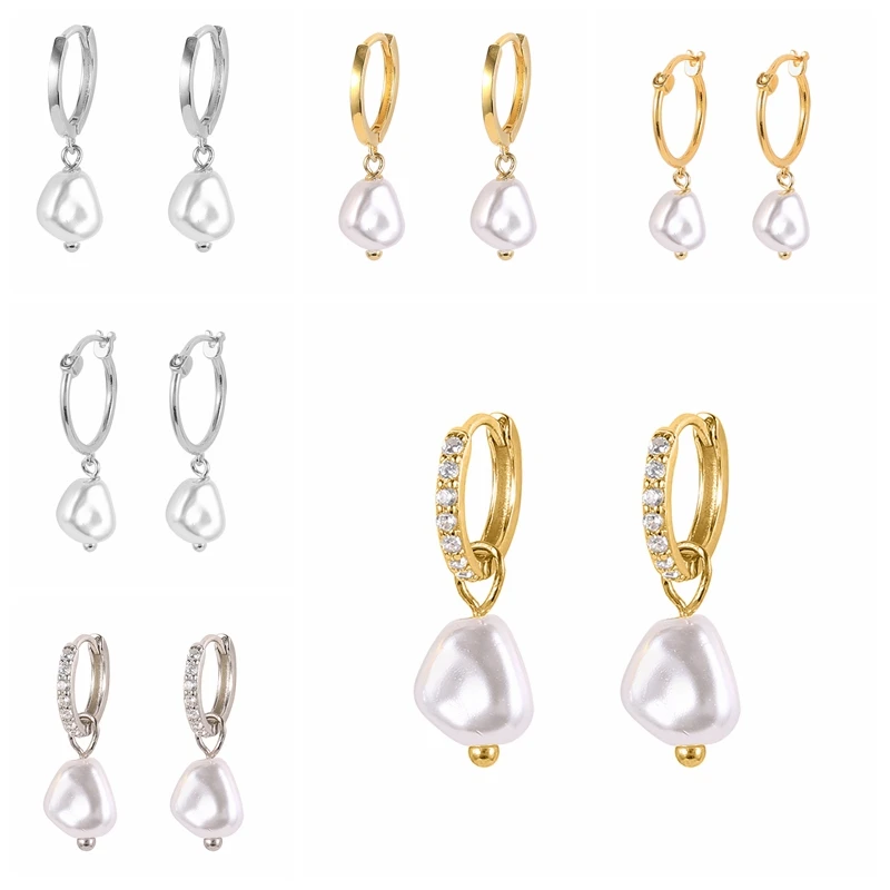 

CANNER Retro Baroque Pearl Earrings For Women 925 Sterling Silver Earrings Zircon Pendientes Plata Piercing Temperament Jewelry