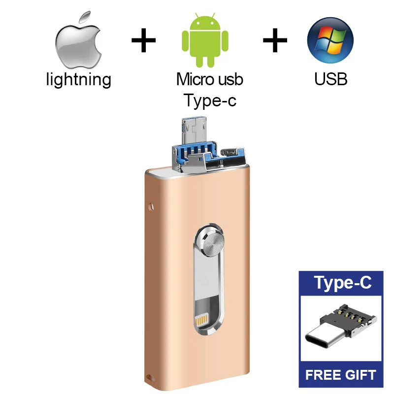 Бесплатный тип-C адаптер Флешка для iphone iPad OTG USB флэш-накопитель Android Micro Photostick USB 3,0 карта памяти 512 ГБ 256 ГБ 128 ГБ