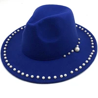 men wool women fedora hat with pearl ribbon gentleman elegant lady winter autumn wide brim church panama sombrero jazz cap