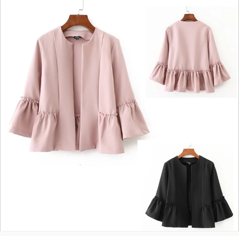 2019 весна и осень новый гофрированный подол 7 точек Труба рукава сплошной цвет