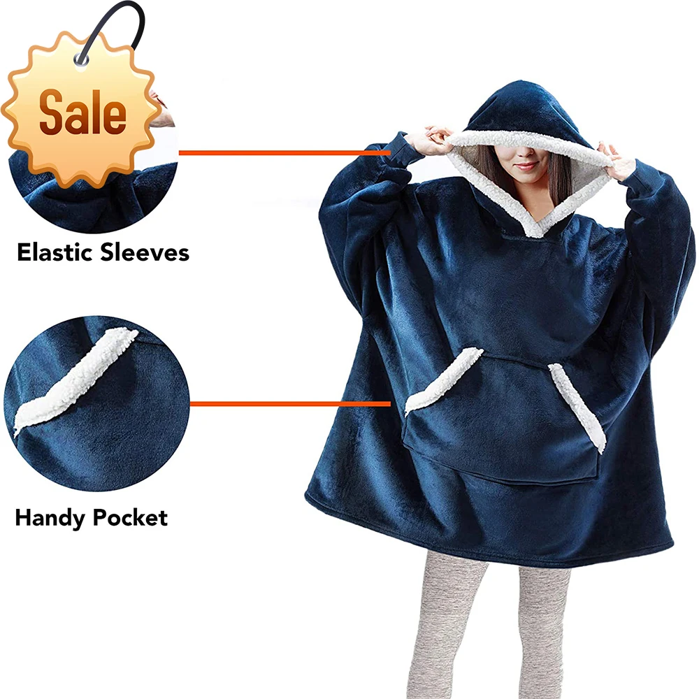 

Oversized Hoodie Blanket With Sleeves Sweatshirt Plaid Winter Fleece Hoody Women Pocket Female Hooded Sweat Oversize Femme
