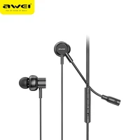 awei new es 180i in ear gaming earphones 3 5mm plug with microphone for phone computer video gaming stereo hd clean voice