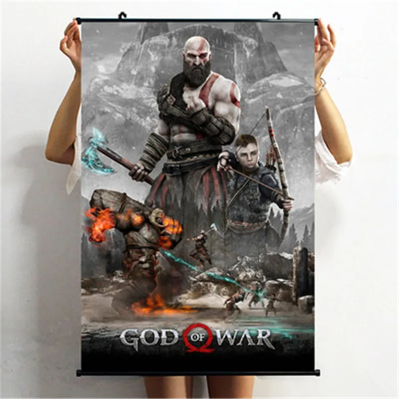 90X60CM God of War Kratos плакат декоративной живописи ткань прокрутки живопись спальня настенные вешалки фигурка модель X2307 - Цвет: 90X60CM