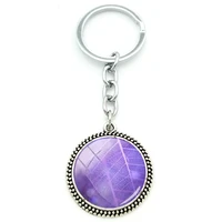 tafree fashion color leaf texture pattern glass pendant round jewelry glass gem cabochon keychain metal keychain