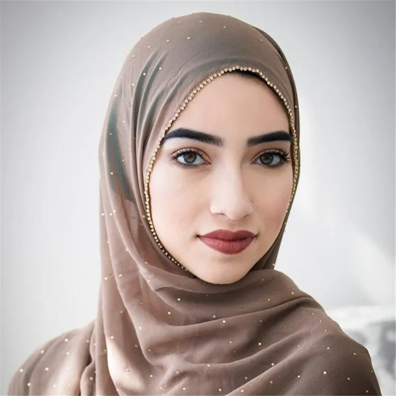 

Luxury Diamond Chiffon Scarf Hijab Women Solid Soft Long Muslim Scarves Islam Wraps Head Scarf Turkish Turban Shawl Headscarves