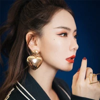 2021 new european and american exaggerated golden glossy love earrings niche fashion design earrings earrings