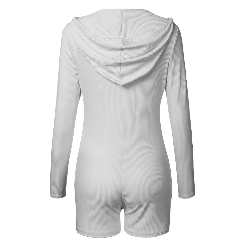 

Women Casual Fashion Playsuit Full Sleeve Solid Color Rompers Hoodied V-Neck Stretch Elastic Skinny Soft Bodysuits Daily Wear