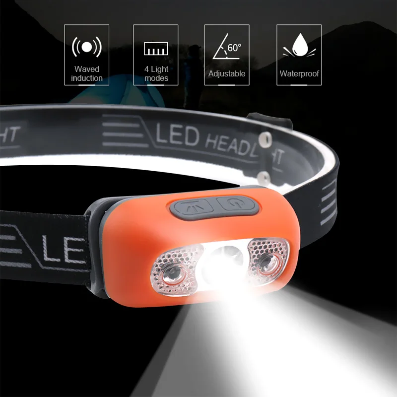 

Mini Rechargeable XPE LED Headlamp Body Motion Sensor Headlight Camping Running Flashlight Head Light Torch Lamp