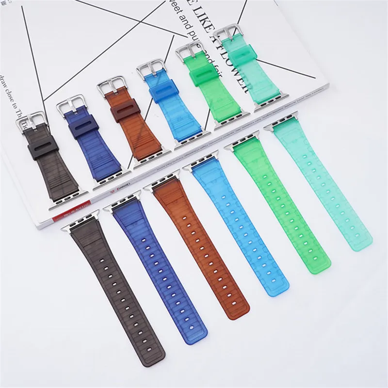 

Ремешок спортивный для Apple Watch Band Series 6 1 2 3 4 5, силиконовый прозрачный браслет для iWatch 5 4 3 2 38 мм 40 мм 42 мм 44 мм