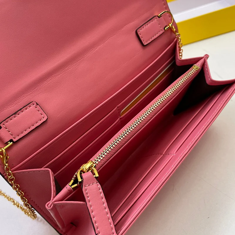

Retro solid color embossed letters metal chain shoulder bag ladies new style multifunctional wallet fashion messenger bag