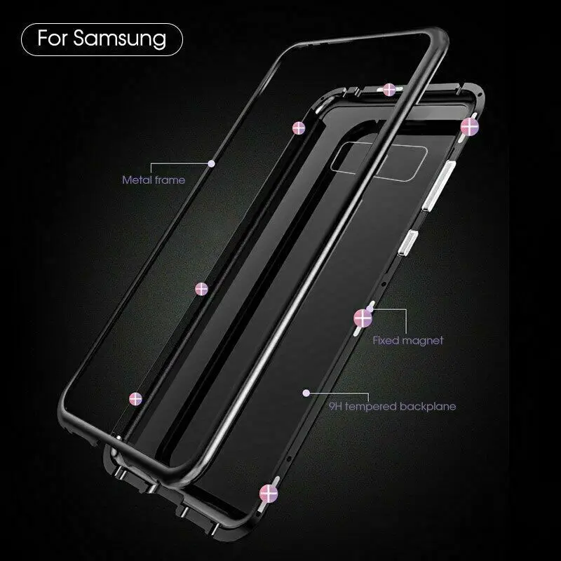 Магнитный металлический чехол для Samsung Galaxy S10 S9 S8 Plus двусторонний из закаленного