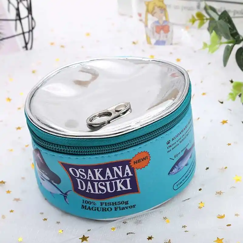 Большая вместительная круглая косметичка, креативная косметичка с рисунком кошки, поедания рыбы, косметичка для хранения, сумка для хранения, может, коробка для помады - Цвет: dark blue
