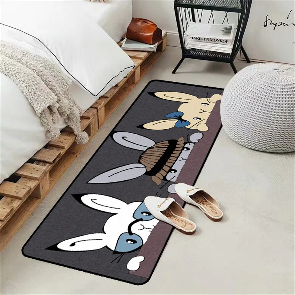 

Cartoon Three Rabbit Pattern Carpet Kids Room Cute Bedroom Bedside Mat Floor Carpet Kitchen Long Combination Mat Set