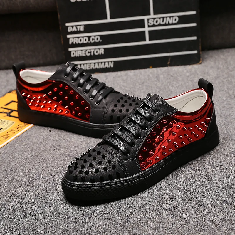 

Designer Black/Red Casual Comfort Shoes Men Fashion Forward Rivets Up Designer Leisure Trending Shoes Man 38-44