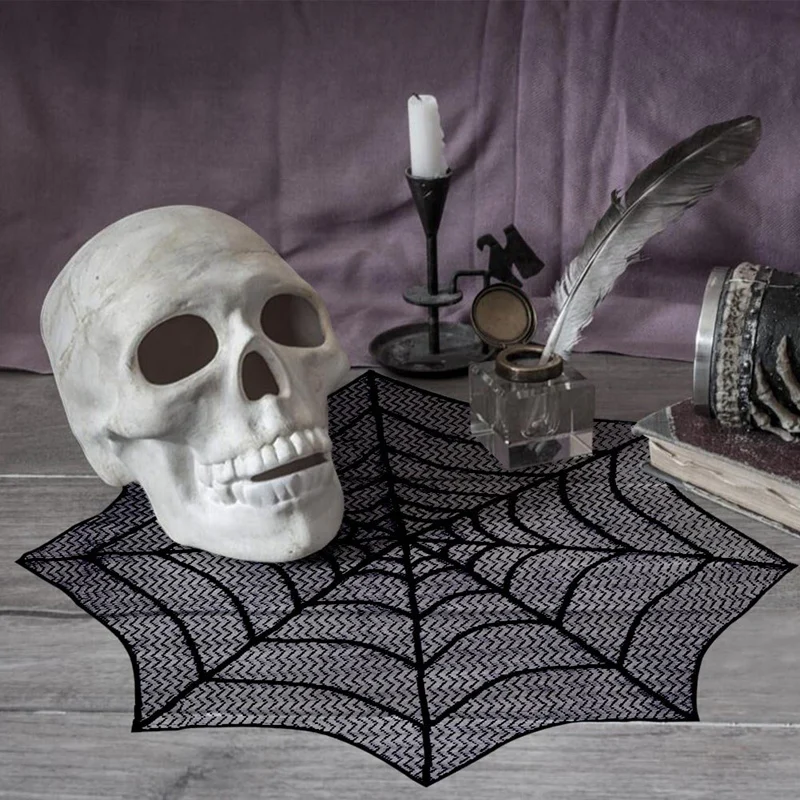 1Set 2Pcs Lace Spider Web Halloween Tablecloth with 30-Inch Round Table Topper for Decorations Black Cloth | Дом и сад