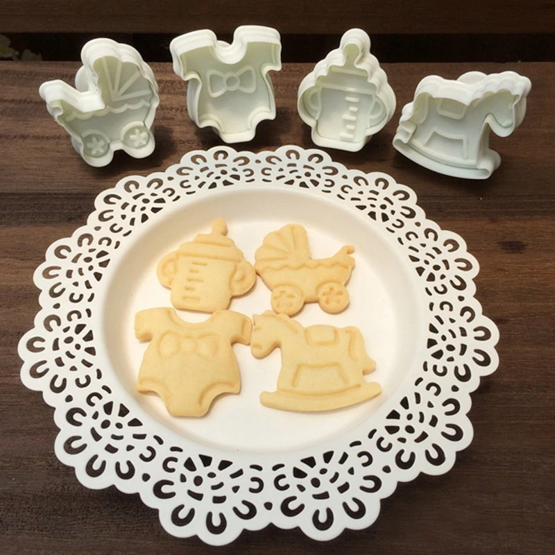 

4Pcs/set Baby Type Plastic Baking Mold Kitchen Pastry Plunger 3D Fondant Biscuit Cookie Cutter Cake Decorating Tools
