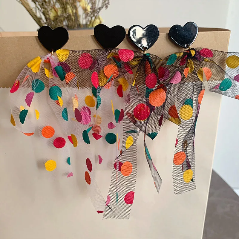 

New Designer Dot Bow Lace Long Dangle Earring For Women Girl Fashion 2021 Trendy Earrings Big Hanging Eardrop Earring Gift Xmas